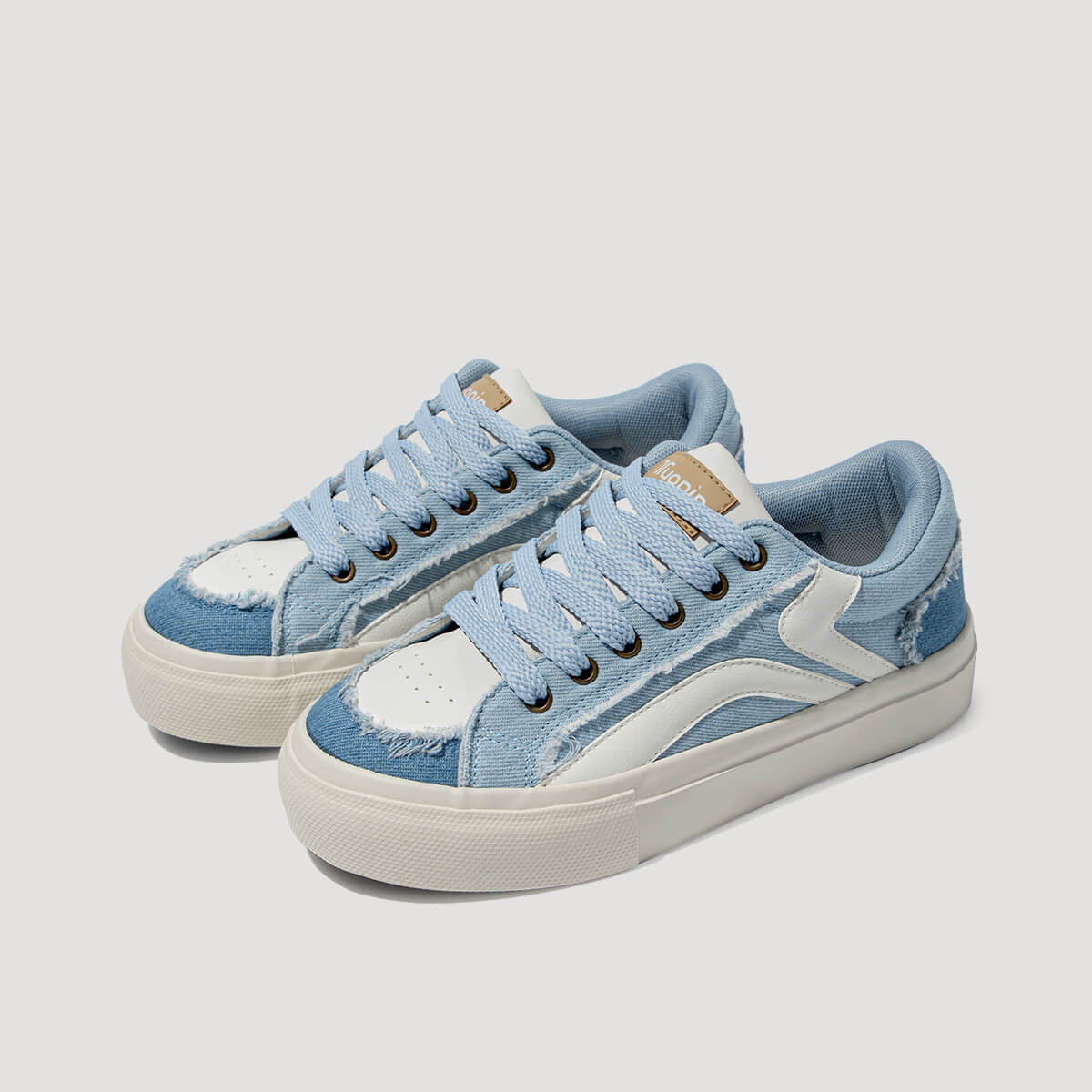 Laguna Women's Denim Platform Sneakers in Denim Blue, front angled view of pair